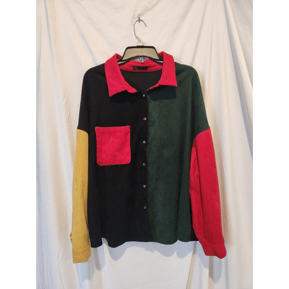 SHEIN Curve Colorblock Corduroy Button Down Shirt Plus Size 4XL Multi Color